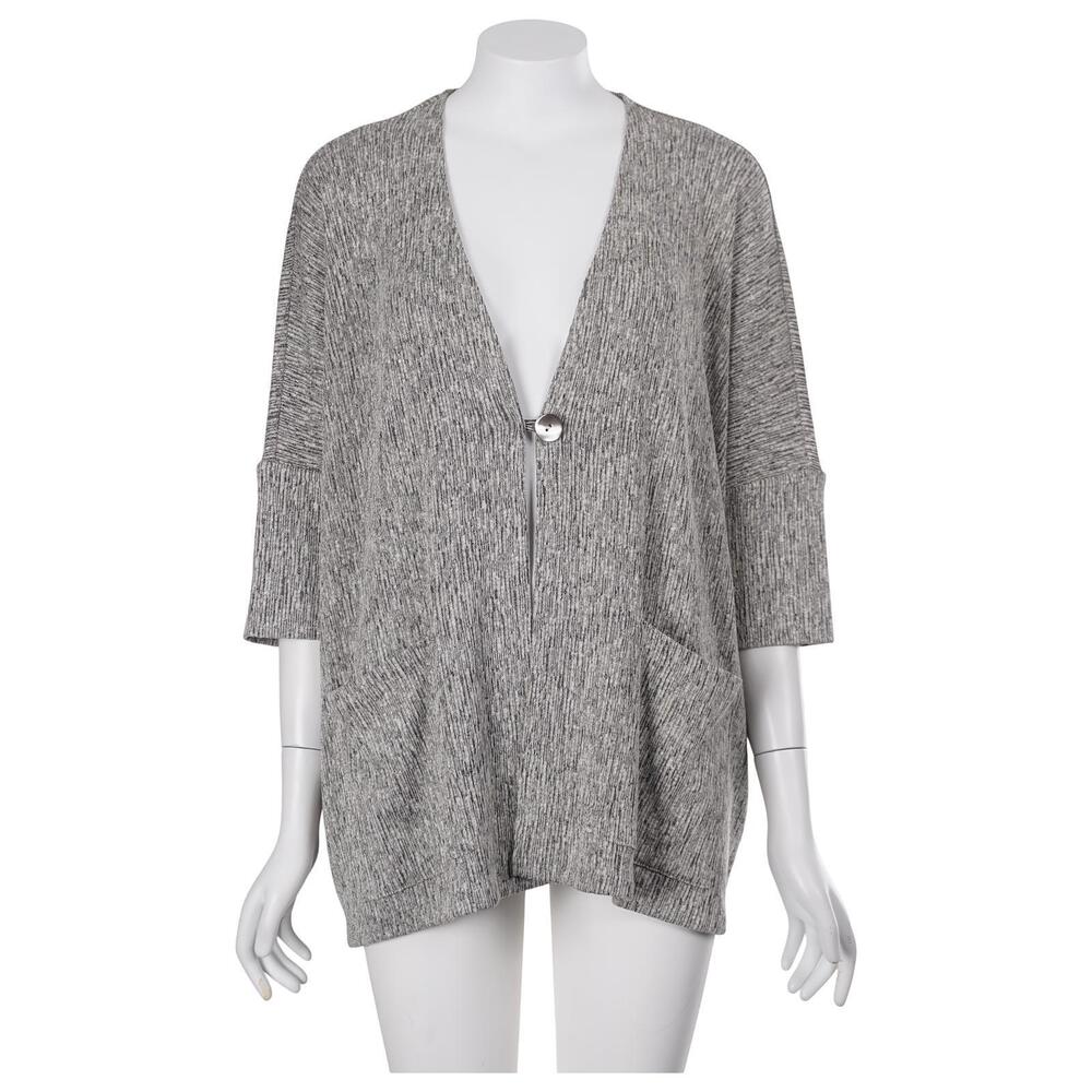J. Jill Sweater L Petite Gray Knit Pockets Dolman Sleeve 1-Button Jacket Top
